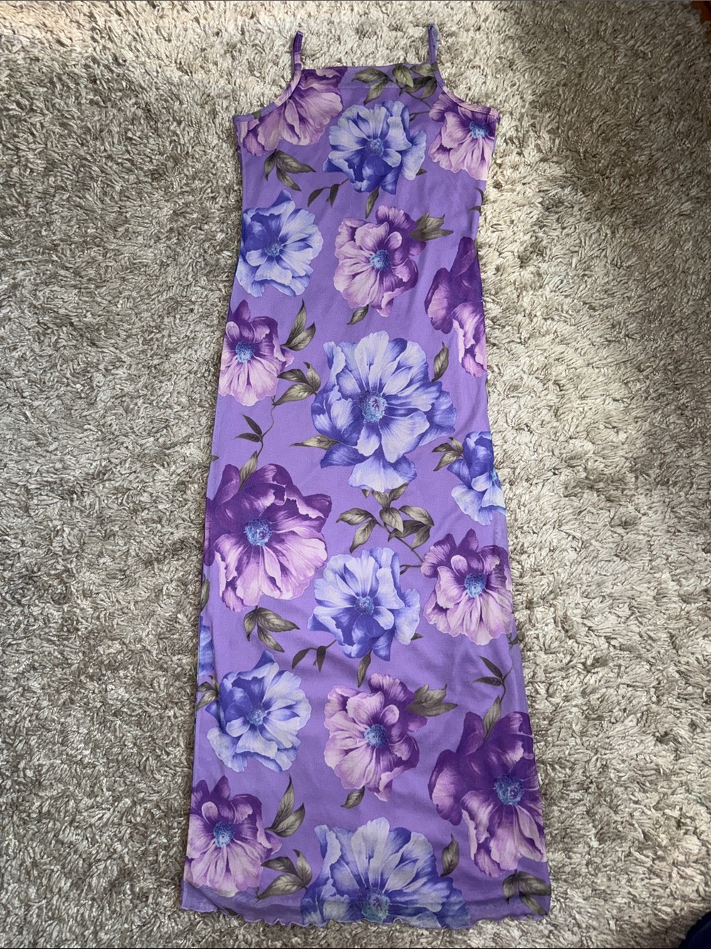 Vintage 90s Capucino Lavender Floral Maxi Dress - Made in Canada - Size S
